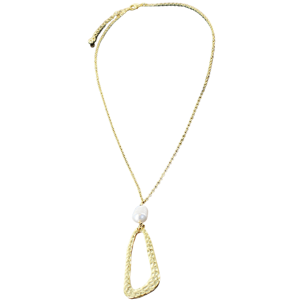 Suzie Blue Hammered Oval Pendant Necklace With Pearl
